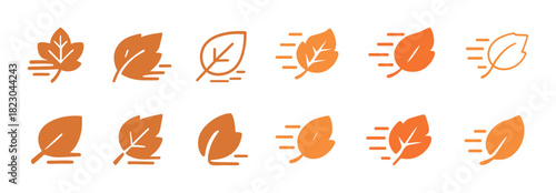 Collection of stylized autumn leaf icons in motion