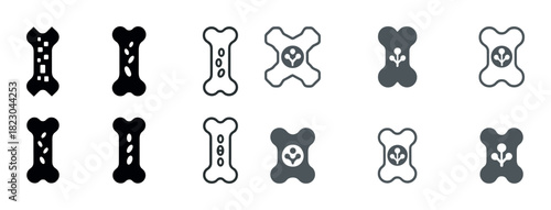 Black and white abstract bone icon set