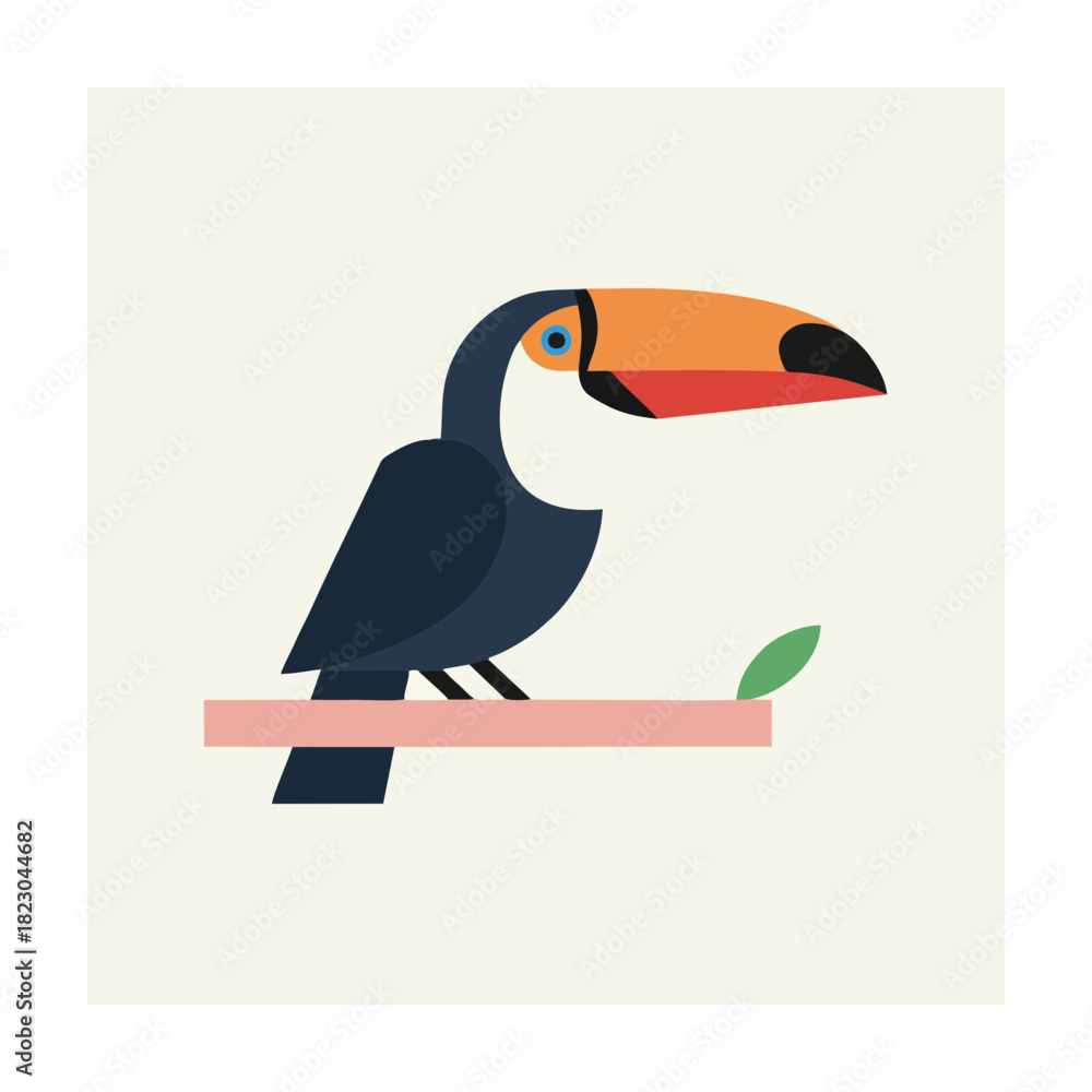 Naklejka premium Stylized Toucan Perched on a Branch A Modern, Colorful Illustration for Design