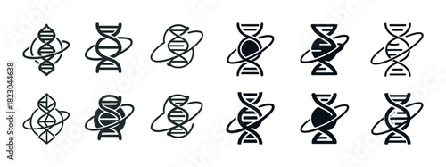 Collection of dna helix icons in various styles and designs