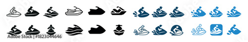 Watercraft icon set featuring jet ski and kayak designs