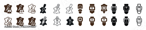 Leatherworking tools and belt icons collection in various styles