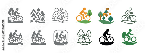 Cycling icons collection: outdoor adventure and recreation designs