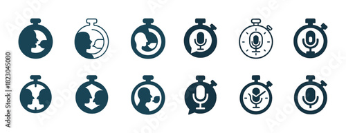 Set of timer icons featuring profiles and microphones with varied styles