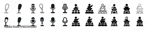 Microphone and speaker icons set for presentations and podcasts