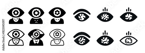 Abstract eye and gear icons symbolizing human thinking and vision concepts
