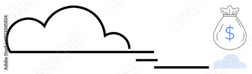 Cloud connected to a money bag with dollar sign through sleek lines, symbolizing savings, data transfer, finance, and digital storage. Ideal for technology, economy, fintech, investment cloud