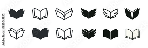 Collection of open and closed book icons in various styles