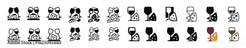 Wine and cheese icons collection with assorted styles and variations