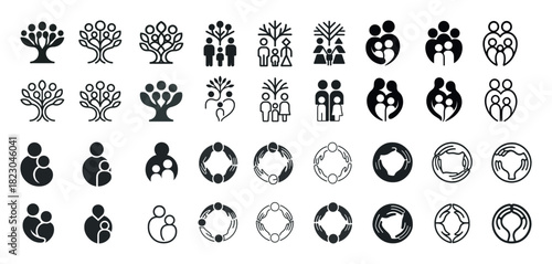 Family and community icon set for connection and unity themes