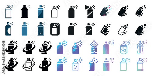 Various spray can icon styles and designs in black and color