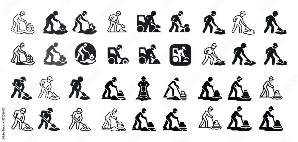 Naklejka premium Collection of worker icons in various construction tasks