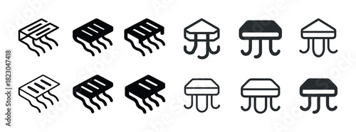 Set of computer microchip icons with variations and styles