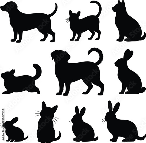 Assortment of animal silhouettes animals dogs