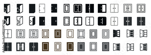 Variety of door icon designs in monochrome and brown tones for architectural inspiration