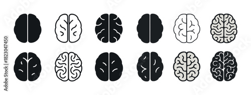 Set of brain icons in various styles