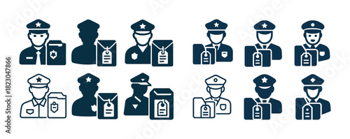 Graphic icons of police officers in uniform with badges and hats