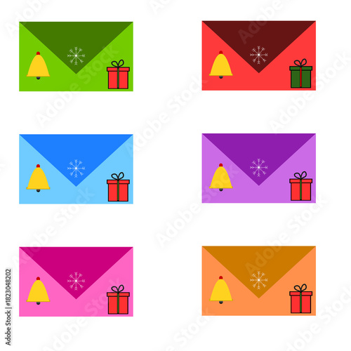 Free Download Colorful Christmas Envelopes with Bells, Snowflakes and Gift Icons - GFXLoad