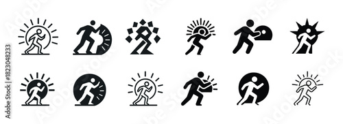 Abstract running icons collection depicting dynamic motion and energy