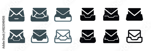 Set of mail and inbox icons in various styles and designs