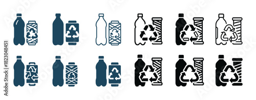 Plastic and aluminum recycling icons and symbol variations