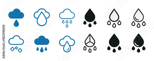 Rain cloud and drop icons in blue and black