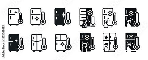 Refrigerator maintenance and temperature control icons set