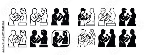 Diverse illustrations of people arm wrestling in various styles