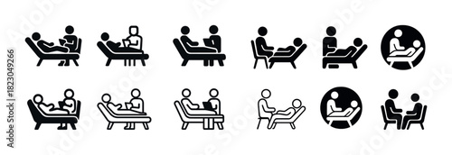 Set of icons depicting therapy sessions with counselors and patients