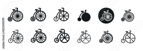 Set of vintage bicycle icons in varied designs and styles