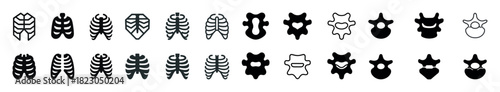 Black and white stylized vertebrae and ribcage designs