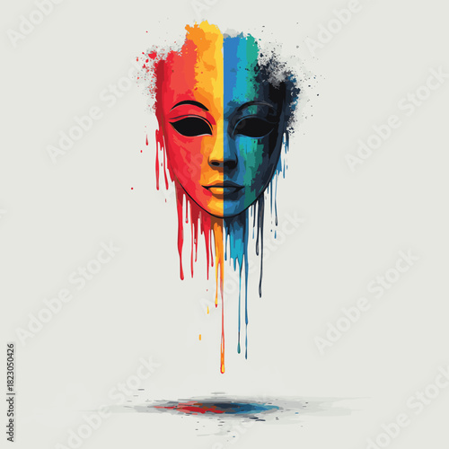 A floating theatrical mask with no expression