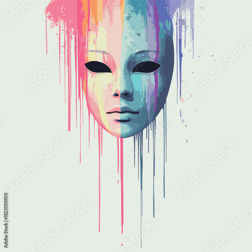 A floating theatrical mask with no expression