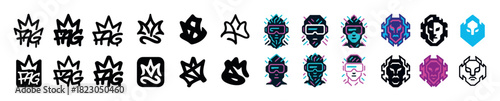 Collection of stylized gaming and street culture logos in various styles and colors