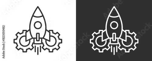Rocket Launch Icon Set Vector Collection Isolated In Black And White