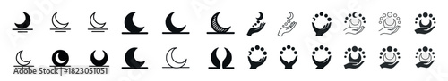Crescent moon and paw print icons in minimalist black and white design