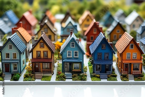 Fototapeta Naklejka Na Ścianę i Meble -  Miniature Colorful Houses in a Row, Small Town Architecture, Detailed Scale Models