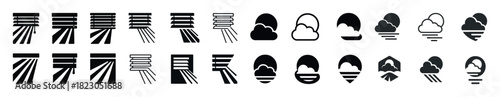 Set of abstract nature icons with sun and clouds in black and white