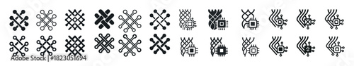 Intricate geometric pattern collection with digital tech motifs
