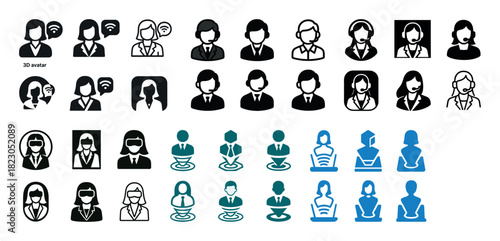 Diverse avatar icons: male and female silhouettes in various styles