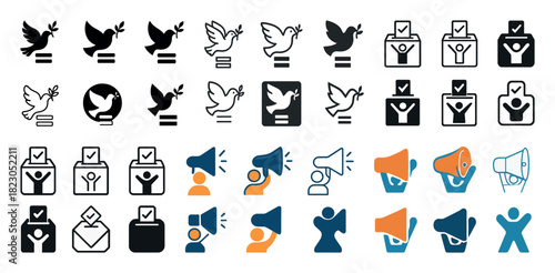 Variety of voting and peace symbols in icon set
