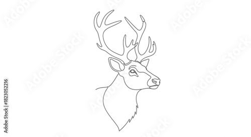 Elegant single line drawing of a majestic deer head with impressive antlers minimalist design