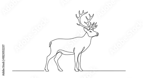 Elegant minimalist line art drawing of a majestic deer with impressive antlers looking forward