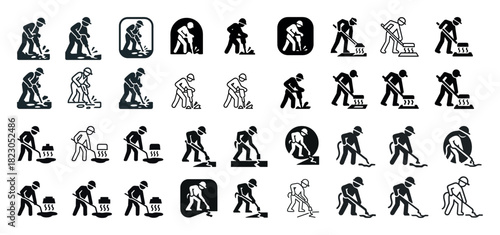 Collection of worker icons with tools and equipment