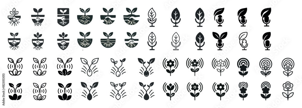Fototapeta premium Set of plant growth and technology icons in various styles