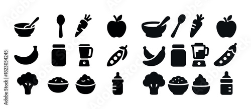 Silhouette icons of kitchen tools and food items