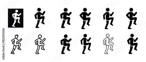 Variety of running human icons in different styles and formats