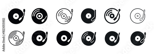 Set of vinyl record icons with variations in style and design