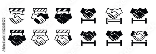 Handshake and agreement icons: collaboration, partnership, borders, unity, isolation