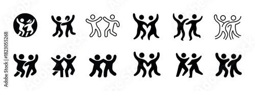 Diverse dance icon set: human figures expressing joy and movement